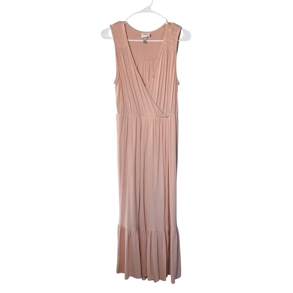 Knox Rose Pink Sleeveless Surplice V-Neck Tiered Ruffle Maxi Dress Womens Small